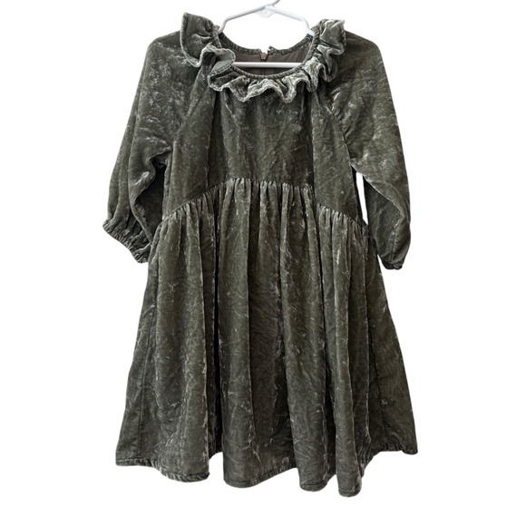 Noralee Other - Noralee Girls Sage Green Crushed Velvet Ruffle Collar Dress Size 4